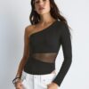 Asymmetrisk bodysuit med genomskinliga detaljer