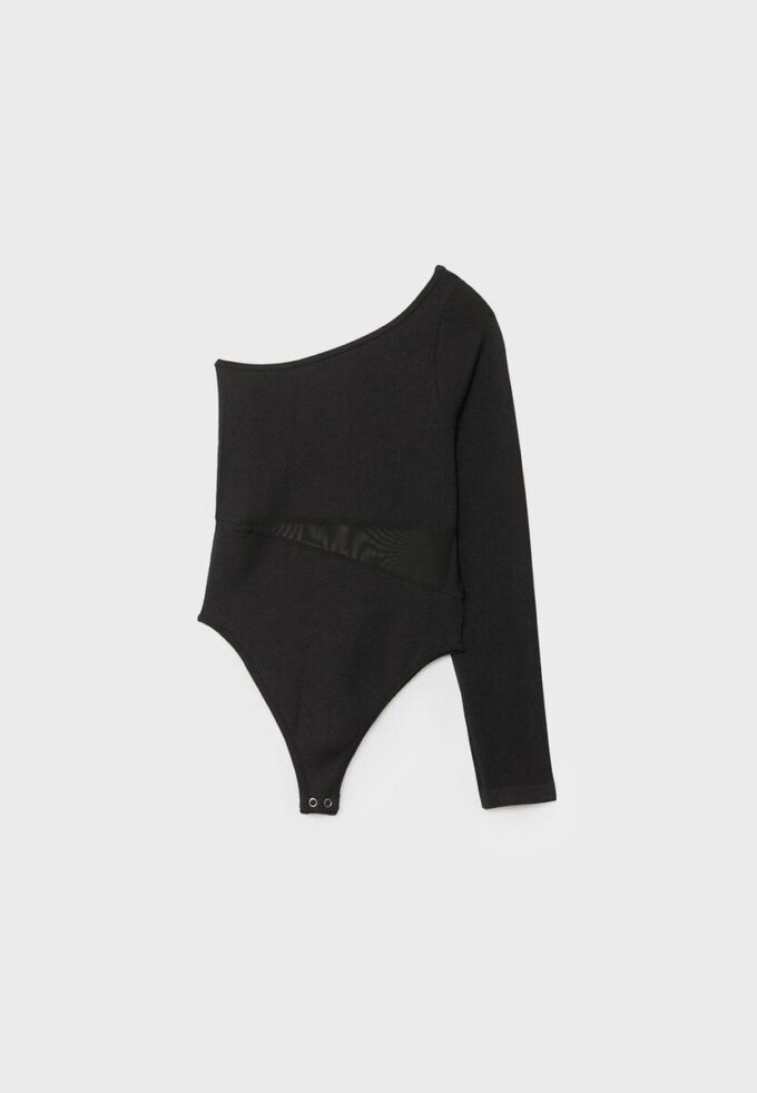 Asymmetrisk bodysuit med genomskinliga detaljer