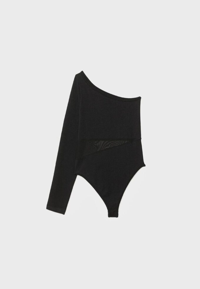 Asymmetrisk bodysuit med genomskinliga detaljer