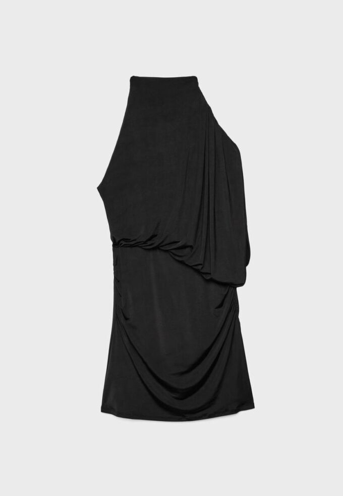 Asymmetrisk draperad kort klänning