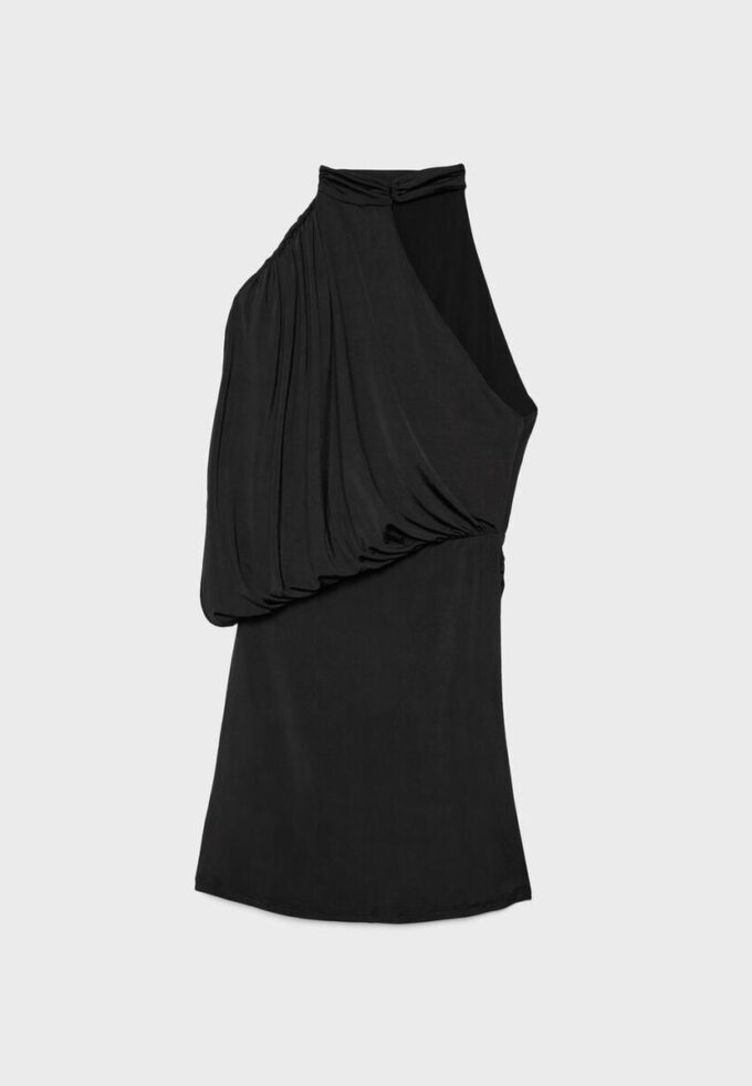 Asymmetrisk draperad kort klänning