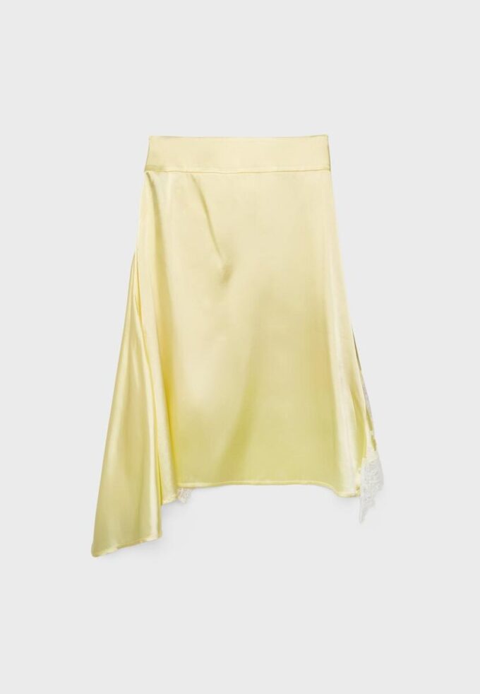 Asymmetrisk midikjol i satin