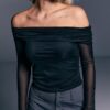 Asymmetrisk tyll-T-shirt