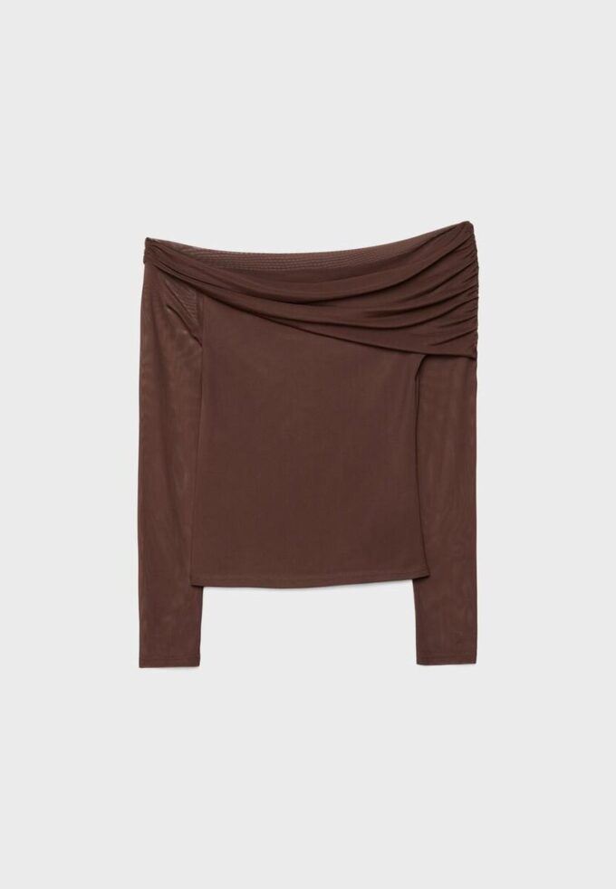 Asymmetrisk tyll-T-shirt