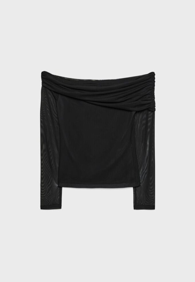 Asymmetrisk tyll-T-shirt