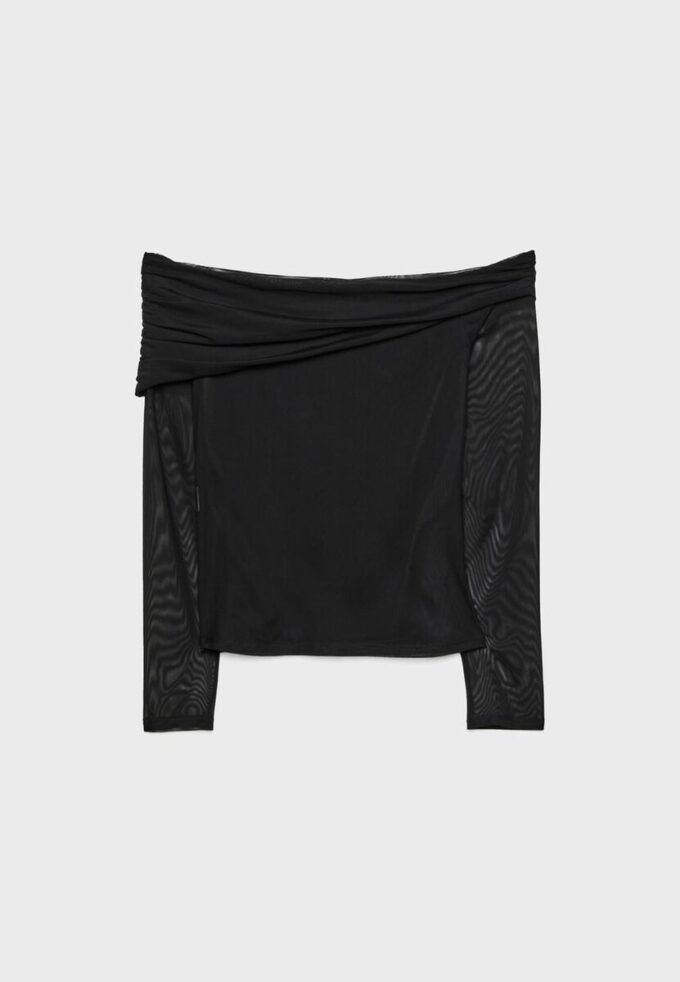 Asymmetrisk tyll-T-shirt