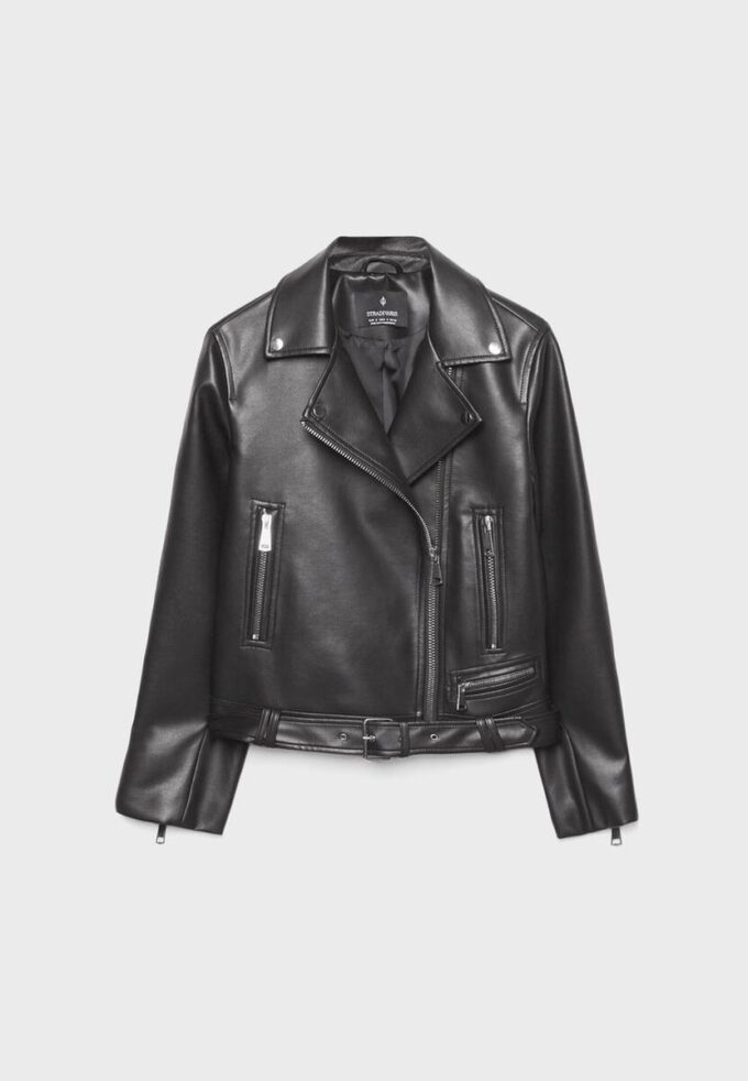 Bikerjacka i skinnimitation