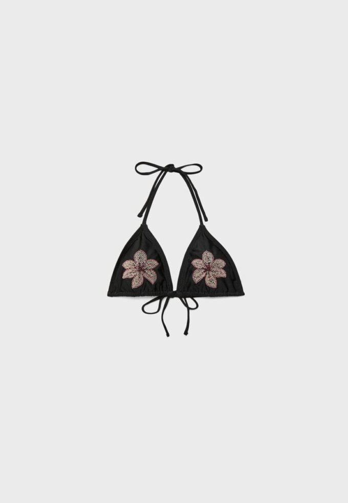 Bikinitopp med broderade blommor