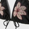 Bikinitopp med broderade blommor
