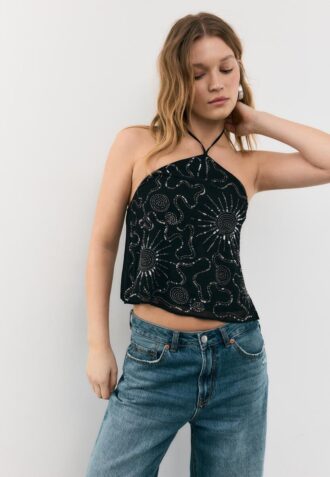 Broderad halterneck-toppar