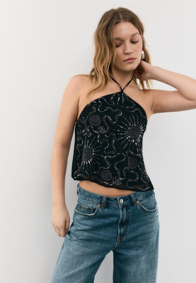 Broderad halterneck-toppar