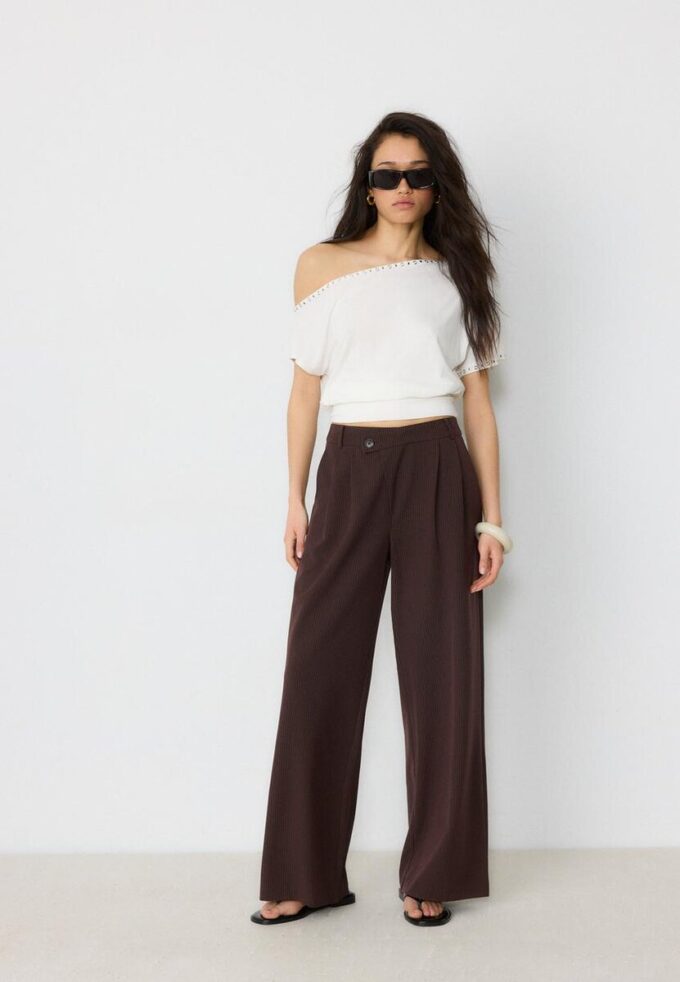 Casual randiga eleganta byxor med korsad midja Casual randiga eleganta byxor med korsad midja