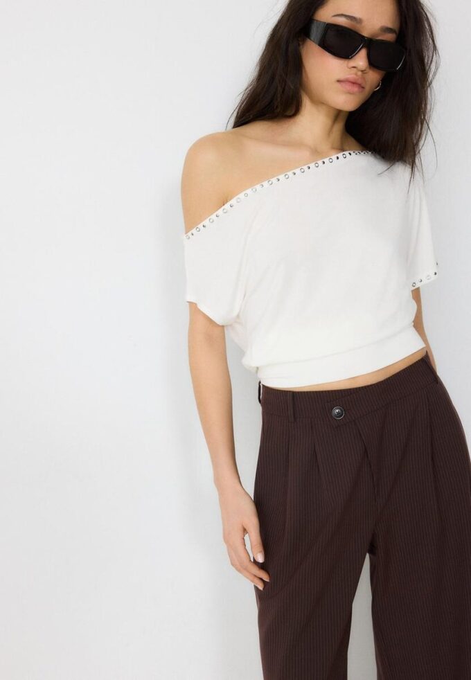 Casual randiga eleganta byxor med korsad midja Casual randiga eleganta byxor med korsad midja