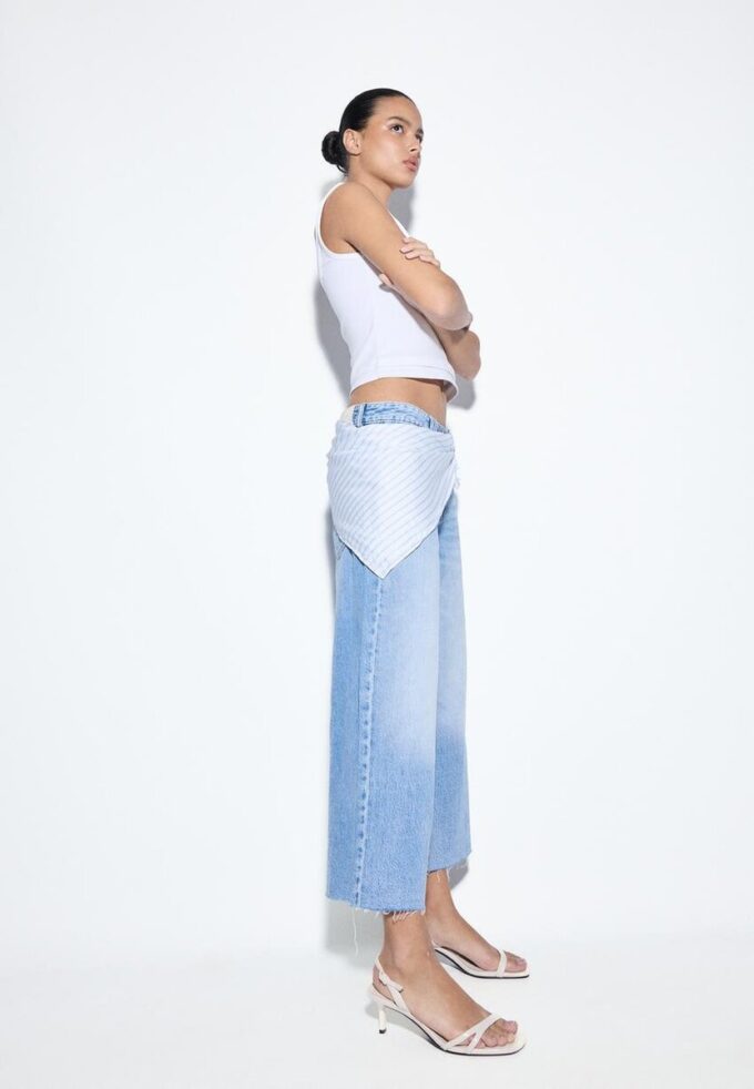 Culotte-jeans med scarf-detalj Culotte-jeans med scarf-detalj