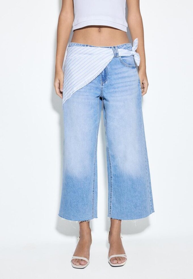 Culotte-jeans med scarf-detalj Culotte-jeans med scarf-detalj