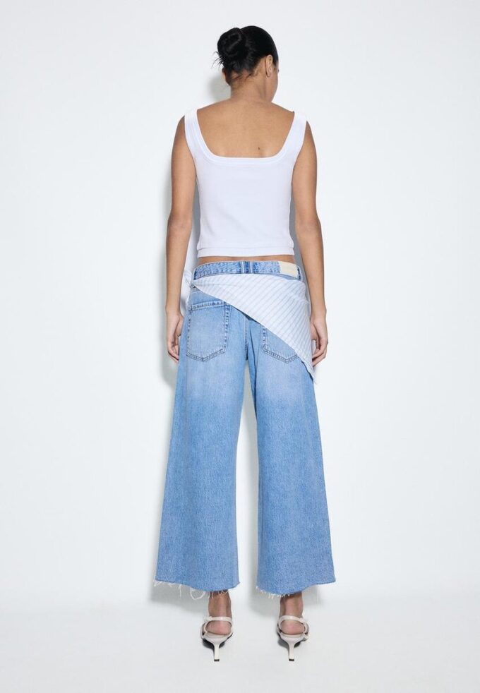 Culotte-jeans med scarf-detalj Culotte-jeans med scarf-detalj