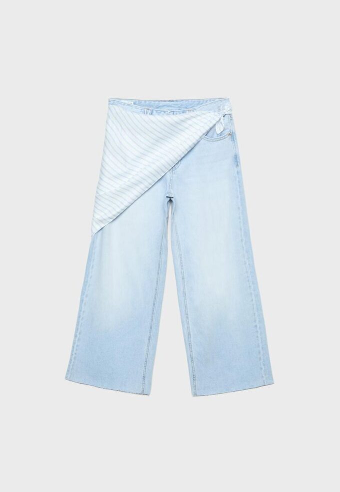 Culotte-jeans med scarf-detalj Culotte-jeans med scarf-detalj