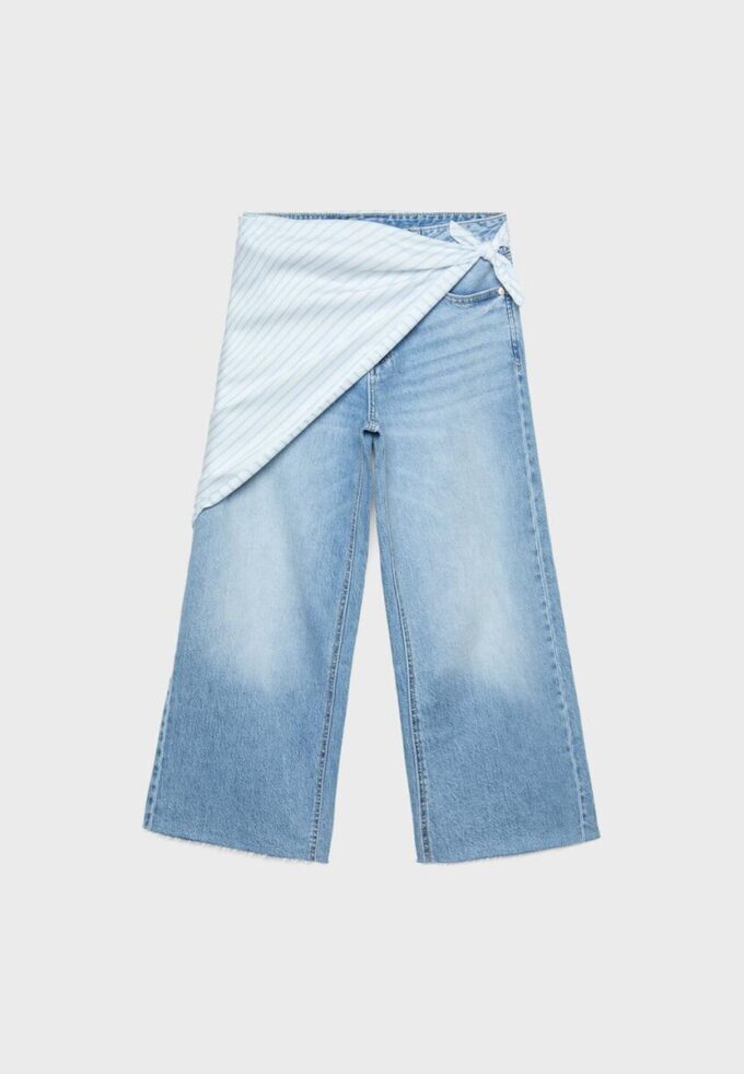 Culotte-jeans med scarf-detalj Culotte-jeans med scarf-detalj