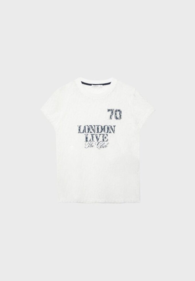Figursydd T-shirt med spets och grafiskt mönster