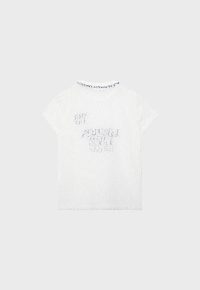 Figursydd T-shirt med spets och grafiskt mönster