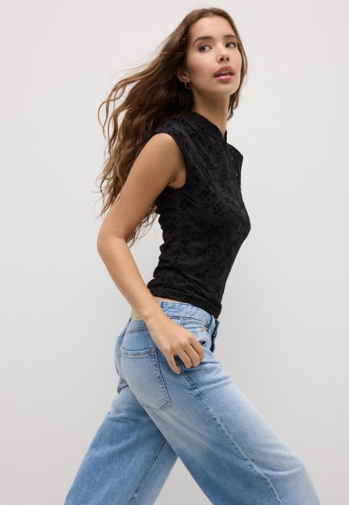 Flockad T-shirt i Qipao-stil Flockad T-shirt i Qipao-stil