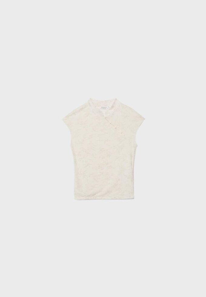Flockad T-shirt i Qipao-stil Flockad T-shirt i Qipao-stil