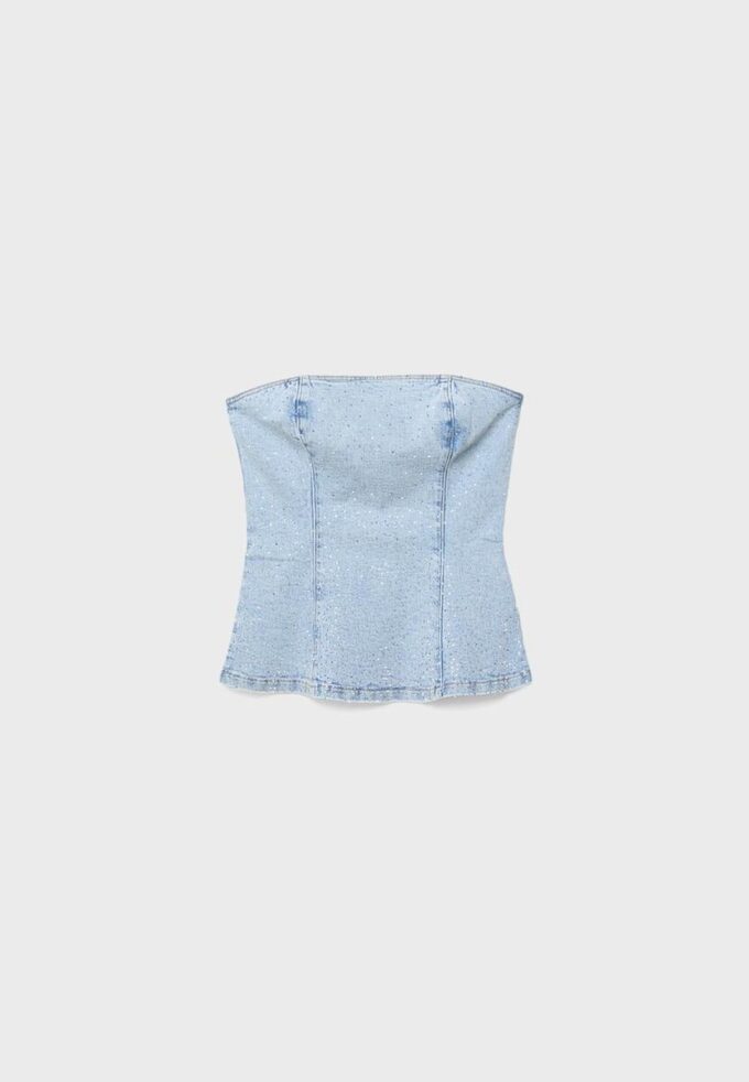 Glittrande bustier-toppar i denim