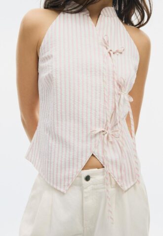 Halterneck-toppar i qipao-stil med halvskrynklig knut