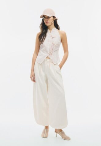 Halterneck-toppar i qipao-stil med halvskrynklig knut