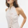 Halterneck-toppar i qipao-stil med halvskrynklig knut