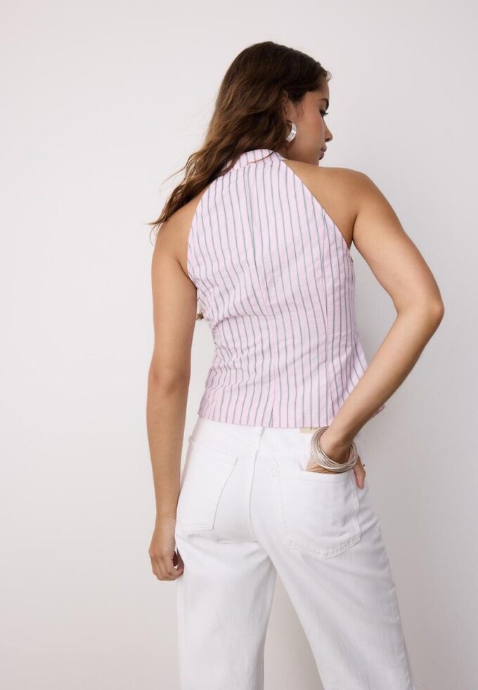 Halterneck-toppar i qipao-stil med halvskrynklig knut