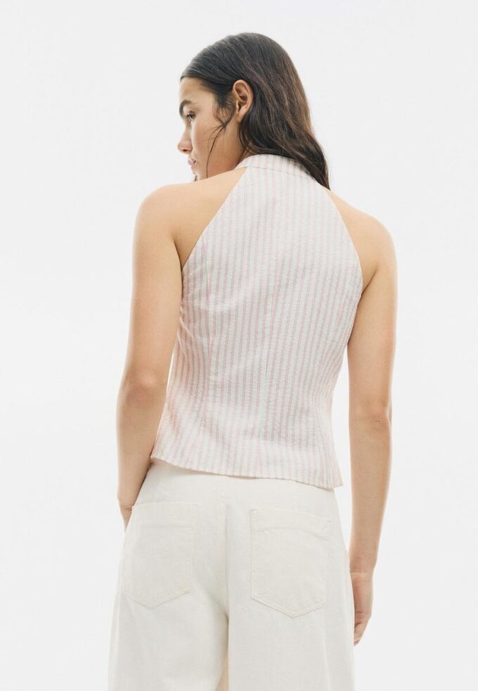 Halterneck-toppar i qipao-stil med halvskrynklig knut