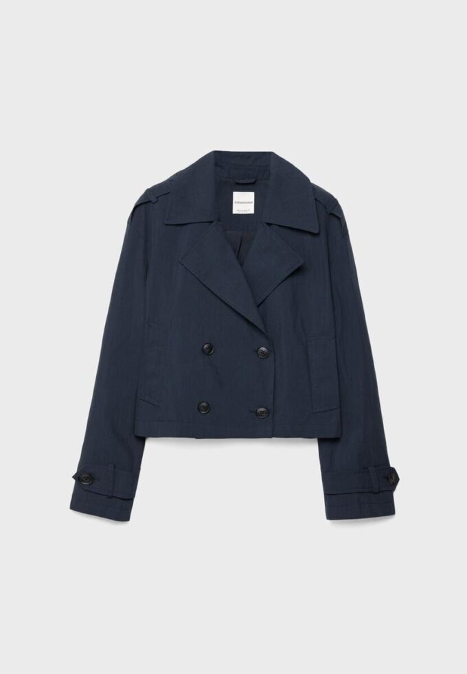 Kort dubbelknäppt trenchcoat