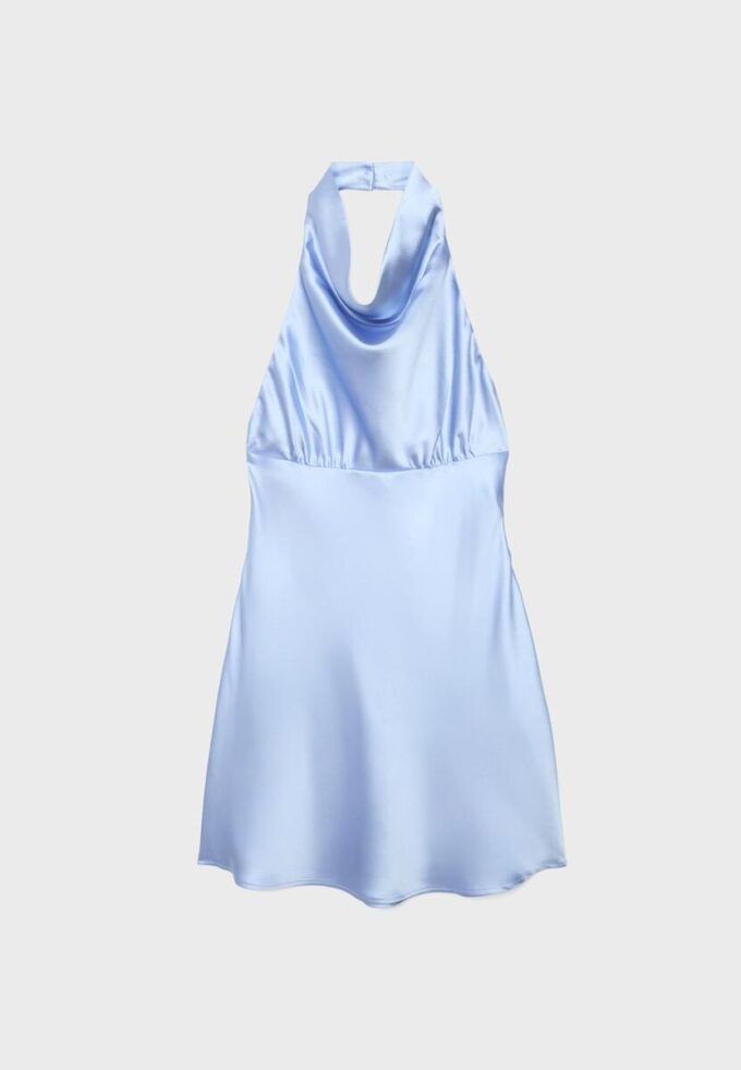 Kort satin-klänning med halterneck