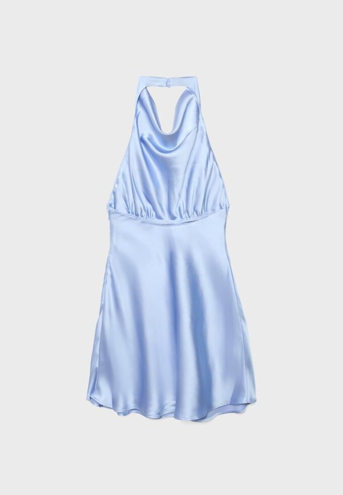 Kort satin-klänning med halterneck