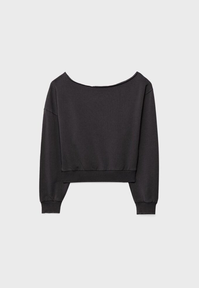 Kort sweatshirt med tvättad effekt Kort sweatshirt med tvättad effekt