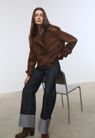 Kort trenchcoat i imitationsmocka