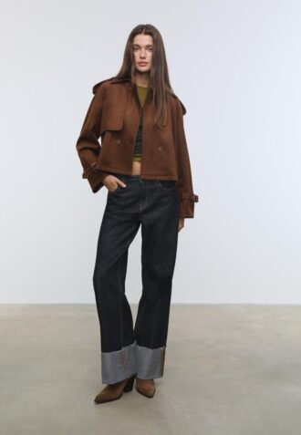 Kort trenchcoat i imitationsmocka
