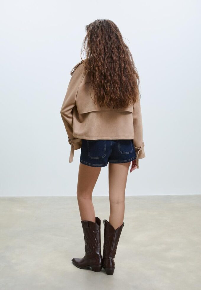 Kort trenchcoat i imitationsmocka