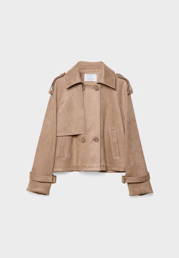 Kort trenchcoat i imitationsmocka