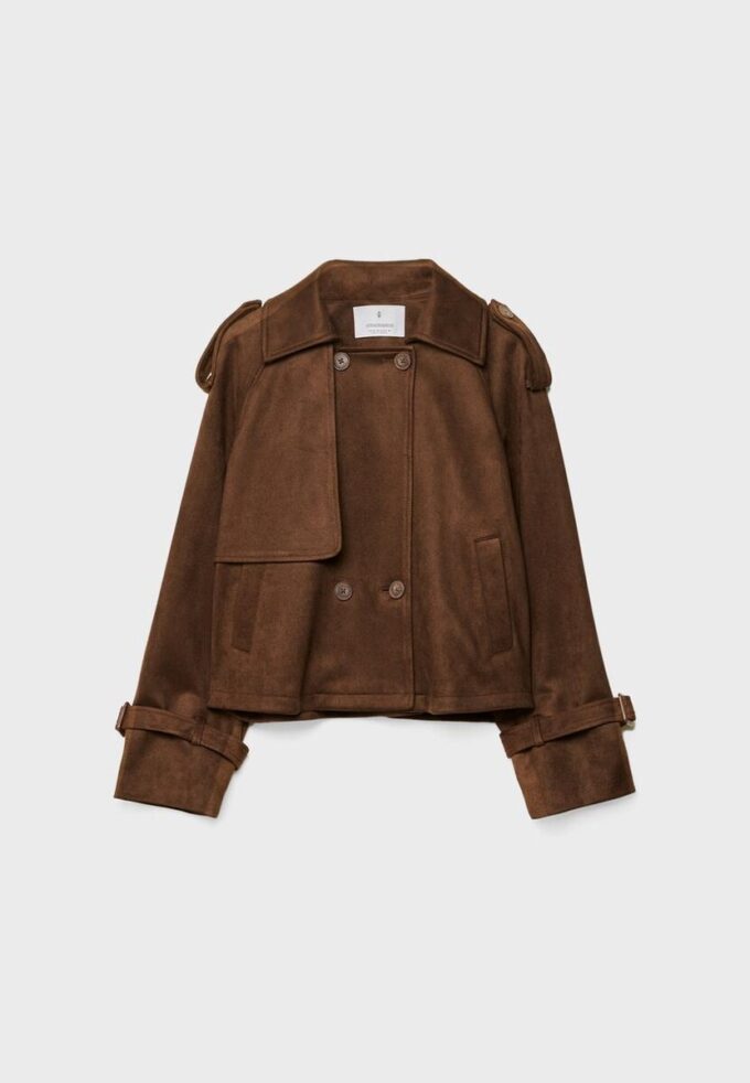 Kort trenchcoat i imitationsmocka Kort trenchcoat i imitationsmocka