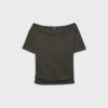 Kortärmad T-shirt med båthals och rynkningar
