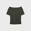 Kortärmad T-shirt med båthals och rynkningar