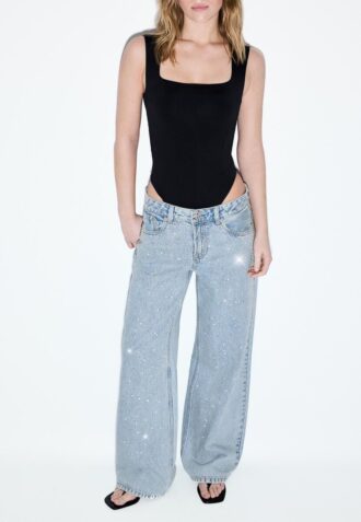 Lågmidjade jeans med Wide Leg och strass