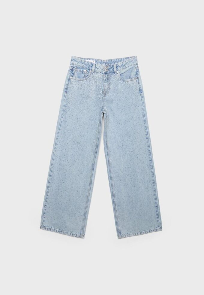 Lågmidjade jeans med Wide Leg och strass Lågmidjade jeans med Wide Leg och strass