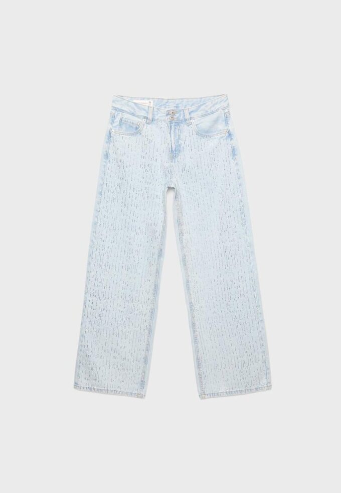 Lågmidjade jeans med Wide Leg och strass Lågmidjade jeans med Wide Leg och strass