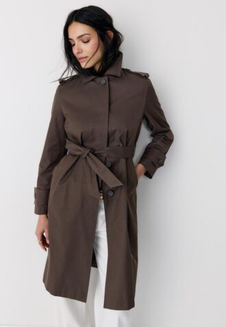 Lång enkelknäppt trenchcoat