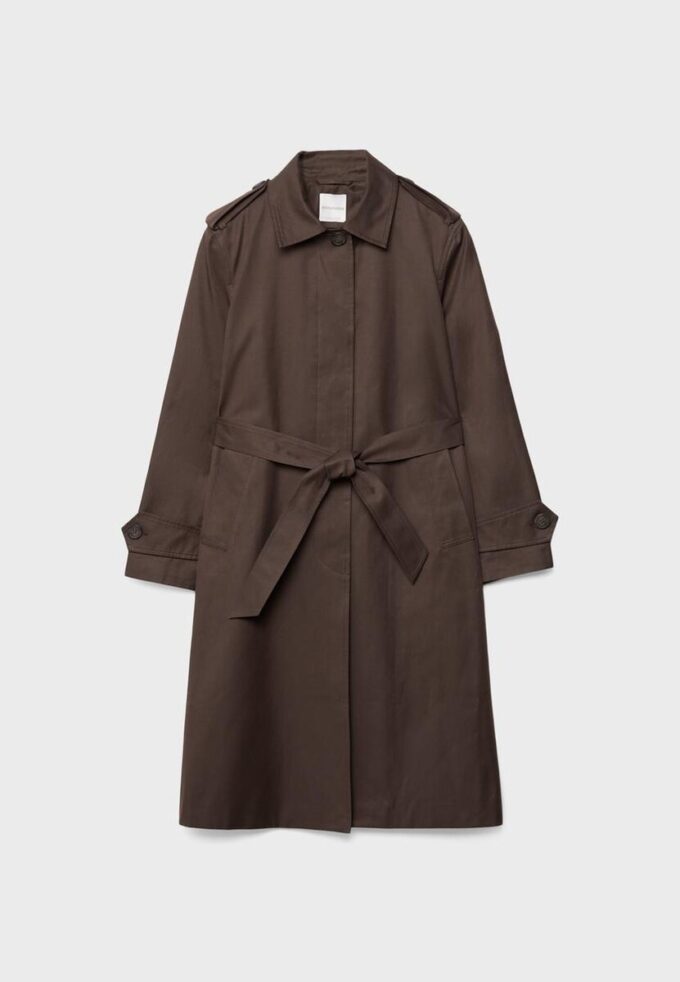 Lång enkelknäppt trenchcoat