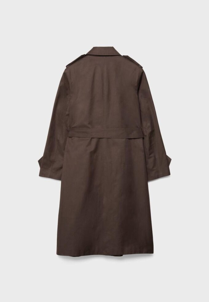 Lång enkelknäppt trenchcoat
