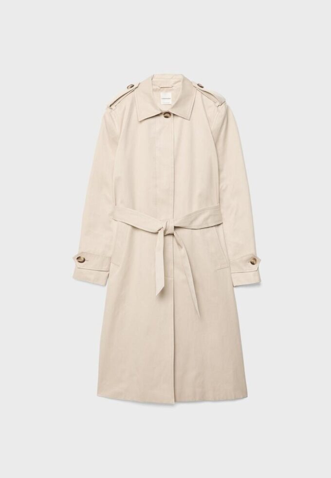 Lång enkelknäppt trenchcoat